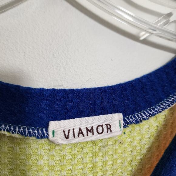 Viamor soft colorful striped waffle knit short sleeve shirt woman's size large - Picture 2 of 6